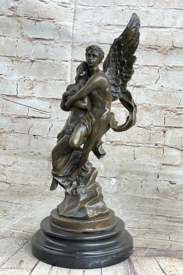 Sensual Cupid Psyche Eros Aphrodite Venus Winged Lovers Art Bronze Marble Statue