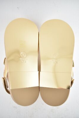 Pre-owned Chanel 22c Golden Gold Laminated Cc Logo Mule Slide Strap Flat Dad Sandal 36.5