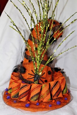 Halloween Witch's Hat Lighted Tabletop Decor Bat Spider Orange Black Purple 20