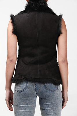 Pre-owned Infinity Black Ladies Women's Soft Real Toscana Sheepskin Leather Gilet Waistcoat