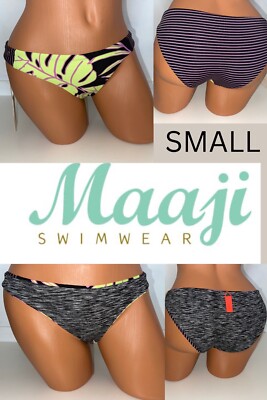 Maaji Women's Reversible Signature Cut Bikini Bottom Tropical Striped Size S $69