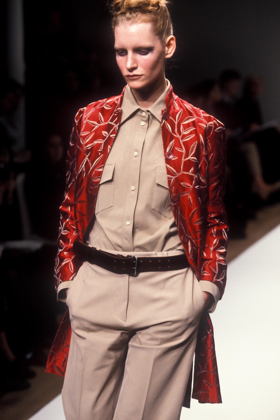 Prada Vintage Spring 1997 Red Silk Bamboo Leaf Print Jacket Prada Vintage Spring 1997 Red Silk Bamboo Leaf Print Jacket