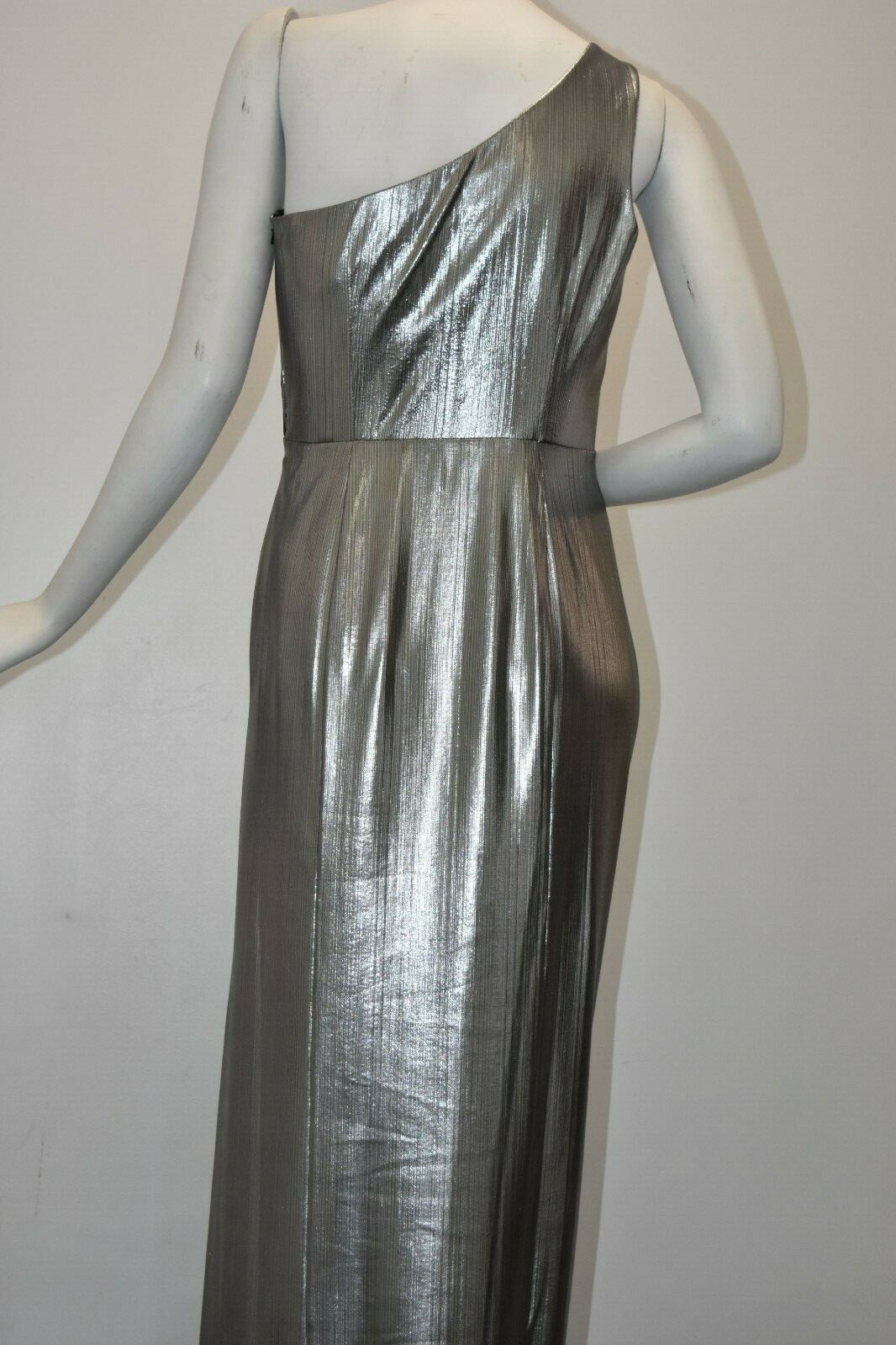 Pre-owned Marchesa Notte $795  One Shoulder Pleated Gown Dress Silver Grey 2 6 In Gray