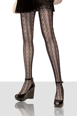 WET SEAL FASHION FANCY LACE  FLOWER STRIP FISHNET FOOTED TIGHTS NEW HARD TO FIND