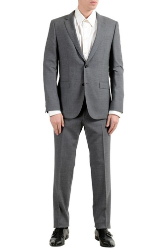 Pre-owned Hugo Boss "novan5/ben2" Men's 100% Wool Gray Slim Two Button Suit