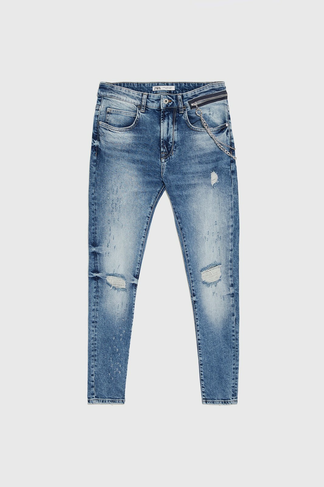 New Zara Men's Ripped Skinny Jeans w Chain 30 31 36 Blue