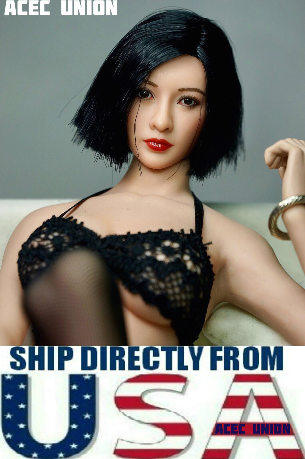 1/6 Asian Beauty Female Head Sculpt SHORT BLACK Hair For 12 Hot Toys PHICEN USA: описание...