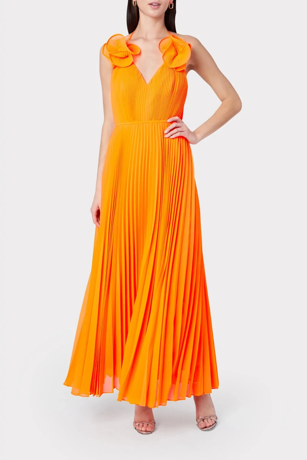 

NWD MILLY Платье макси Tangerine Evie со складками и завязками на бретельках и открытой спиной,  м, Оранжевый