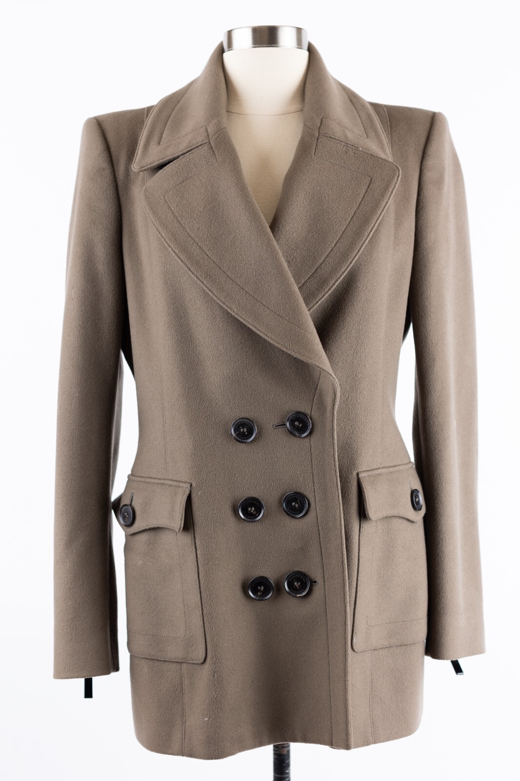 $2,450 Burberry Cashmere Blend Pocket Pea Coat SZ 44/10 US