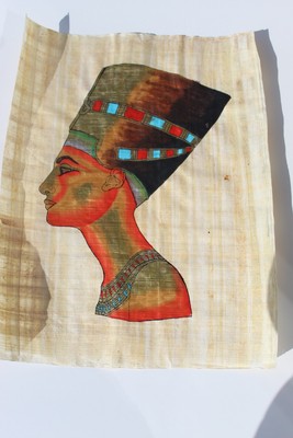 NEW HAND PAINTED EGYPTIAN ART ON PAPYRUS: Queen Nefertiti  Approx 17 X 13