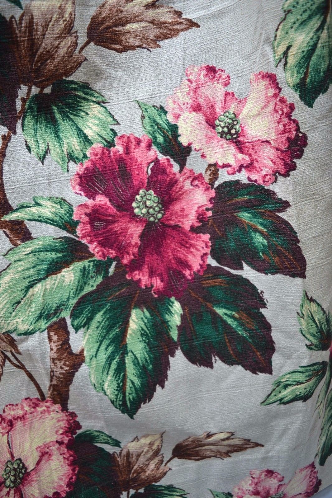 VINTAGE MIDCENTURY GARDEN TREE PEONY BARKCLOTH CURTAINS, PAIR, 52