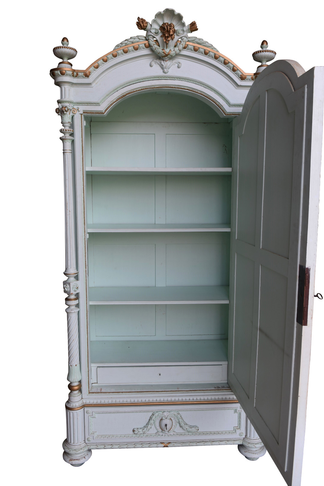 Lovely Painted French Armoire, Single Mirrored Door, 19th Century