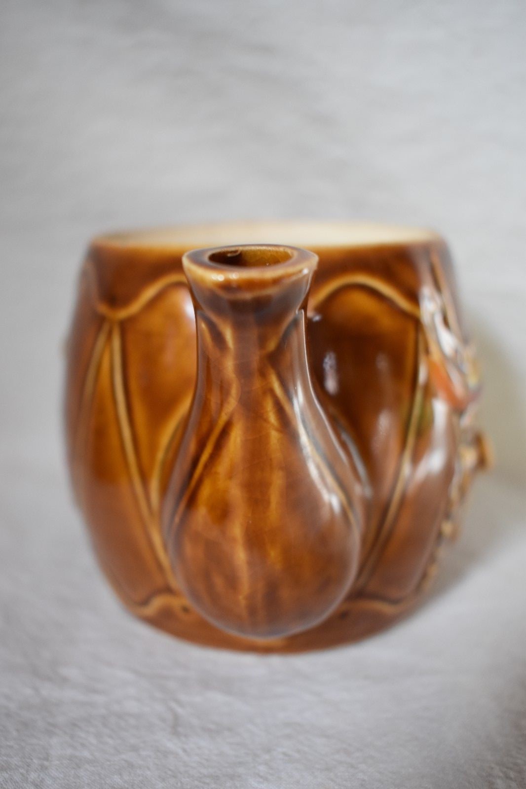 Native American Indian Chief Teapot pottery drum shaped feather handle