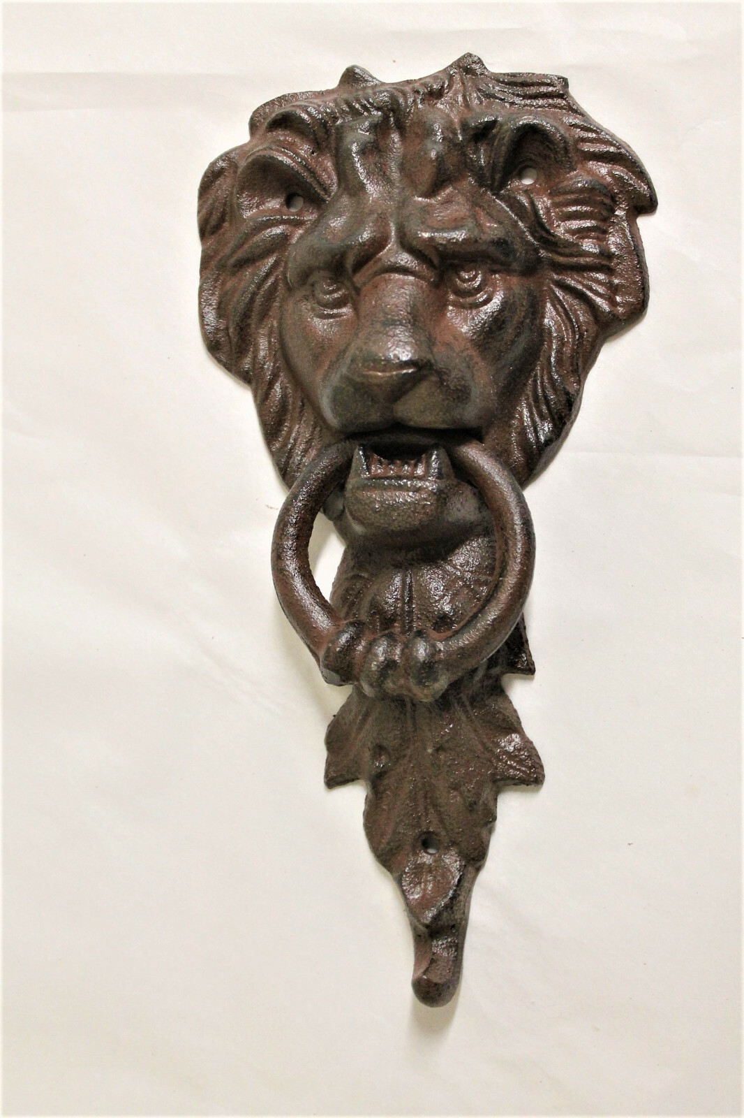 Cast Iron Rustic Lion Door Knocker Vintage Antique Style lions head front Rust
