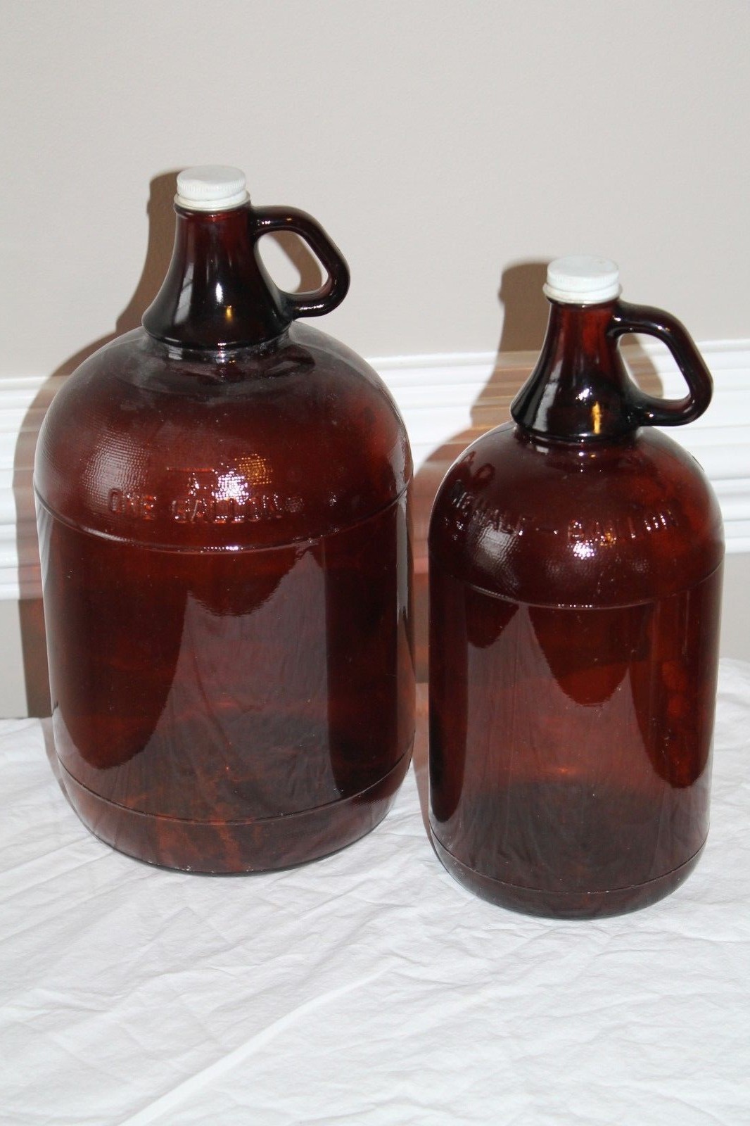 Vintage 1950 Amber Brown Glass Gallon and Half Gallon Clorox Bottle Set