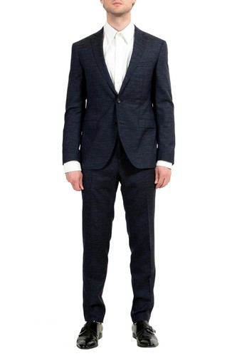 Pre-owned Hugo Boss "reyno4/wave2" Men's Wool Extra Slim Two Button Suit In Blue