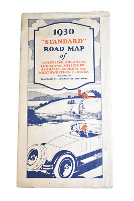 Vintage 1930 ''Standard'' Road Map TN ARK LA MISS ALA GA Standard Oil