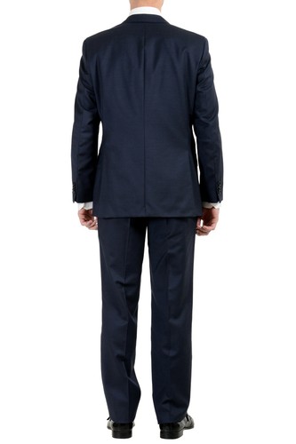 Pre-owned Hugo Boss "paolini1/movio1us" Men's 100% Wool Blue Two Button Suit Us 38r It 48r