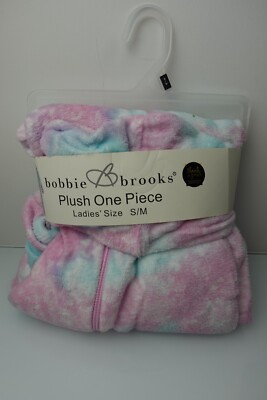 Bobbie Brooks Plush One Piece Tie Dye Hooded PJ's Sleepwear Ladies Size S/M New