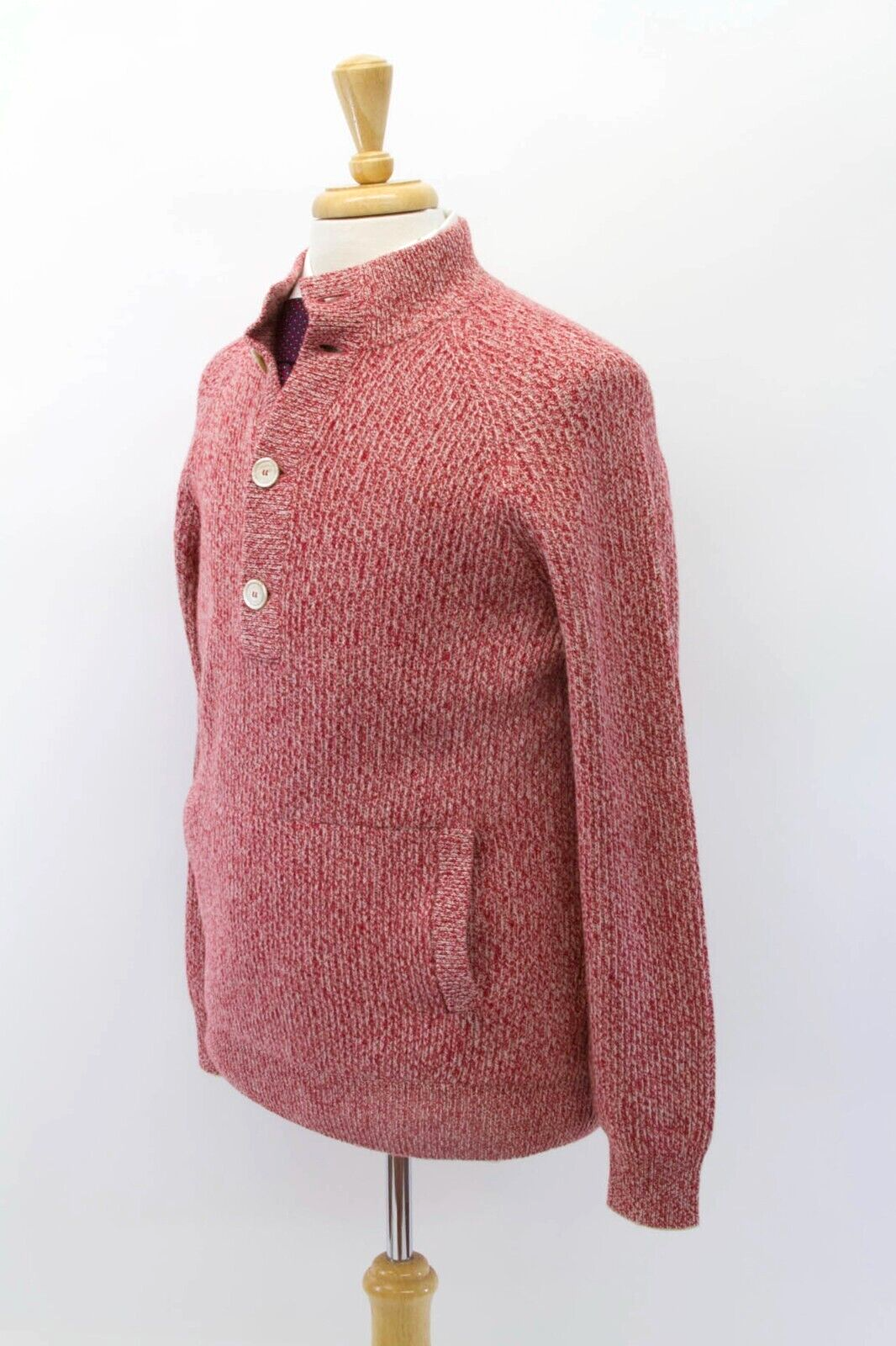 Pre-owned Brunello Cucinelli $3100  Cashmere Blend Chunky Henley Sweater 50/ 40us A232 In Red