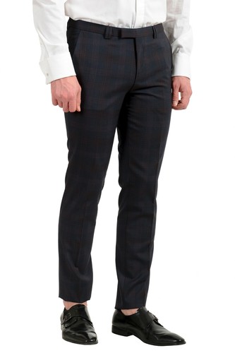 Pre-owned Hugo Boss Men's "arti/hesten182" Extra Slim Plaid 100% Wool Two Button Suit In Blue/red