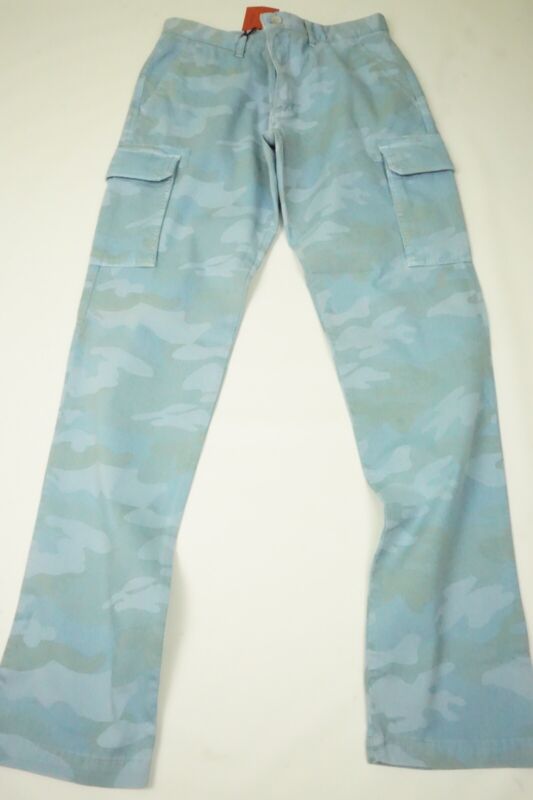 Pre-owned Isaia Tinto Blue Camouflage Cotton Blend Casual Cargo Pants 50r Eu