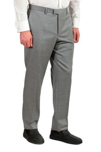 Pre-owned Hugo Boss Men's "t-harvers4/glover3" Slim Fit Plaid Silk Wool Two Button Suit In Gray/gold