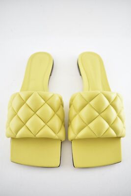 BOTTEGA VENETA BOTTEGA VENETA THE PADDED FLAT SLIDES PEAR YELLOW QUILTED LEATHER SANDAL 36