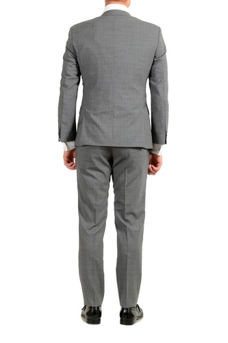 Pre-owned Hugo Boss "huge6/genius5" Men's 100% Wool Plaid Slim Gray Two Button Suit