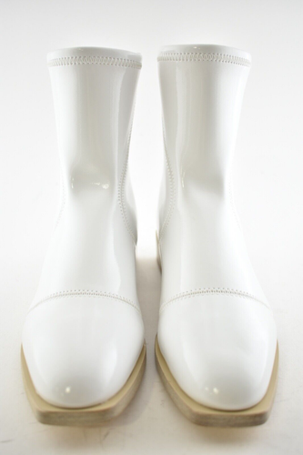 Pre-owned Fendi White Patent Neoprene Stretch Logo Sock Ankle Combat Chelsea Boot 36.5