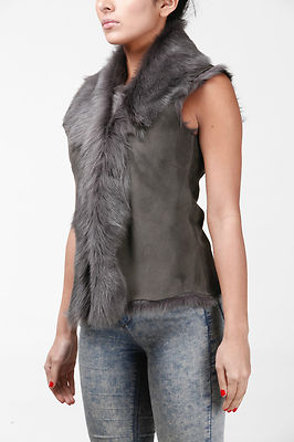 Pre-owned Samsara Grey Ladies Women's Soft Real Toscana Sheepskin Leather Gilet Waistcoat In Gray