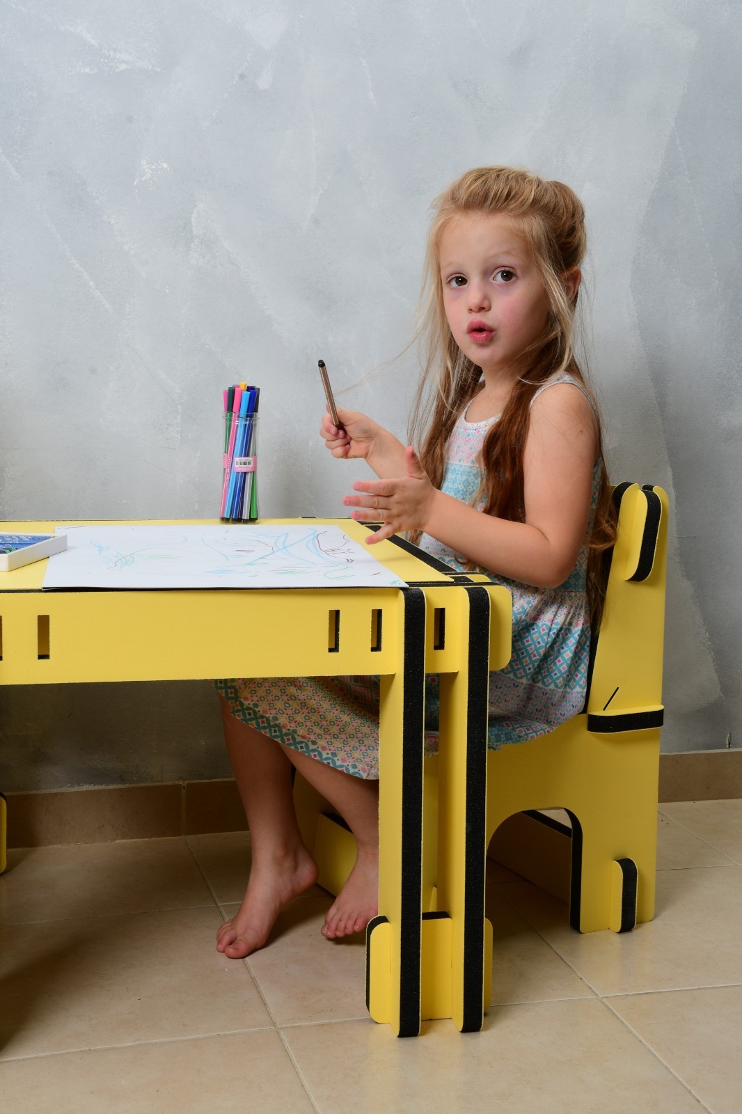 Kids Table with Two (2) Chairs- Color: Yellow - Indoor-Outdoor - Weatherproof-