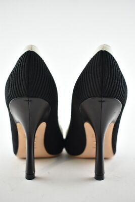 Pre-owned Dior J'a Ja Black White Ribbon Logo Embroidered Cotton Heel Pump 39