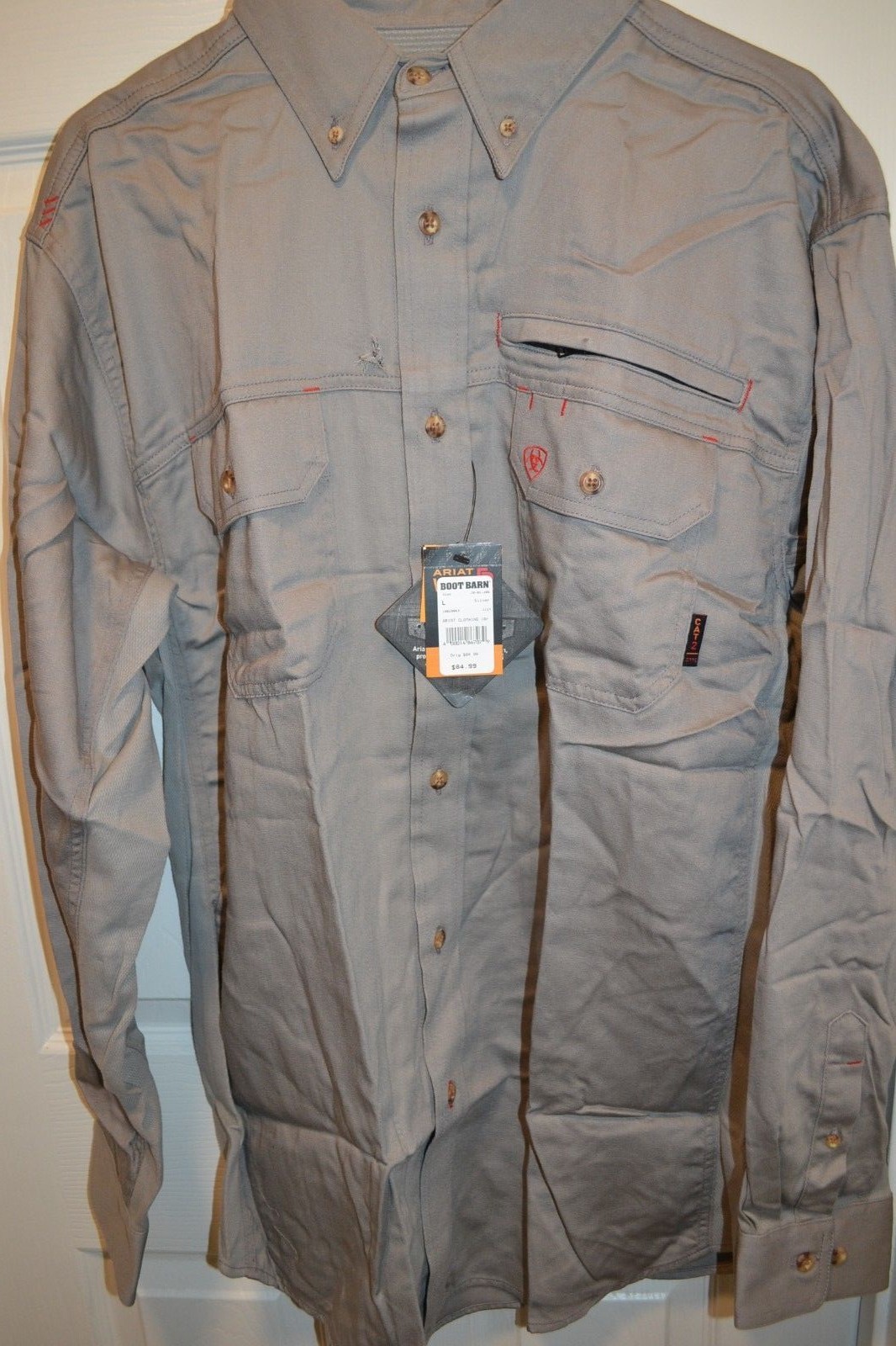 Men Ariat FR Solid Vent Work Shirt Silver 10019063 long sleeve flame resist LG