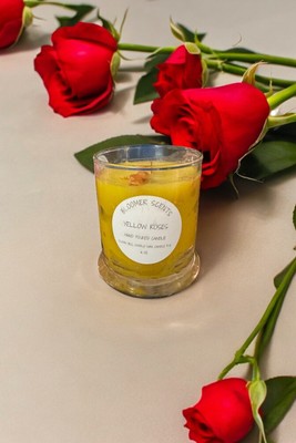 Yellow Rose Candle Glass Vessel with Dried Roses Incorporated
