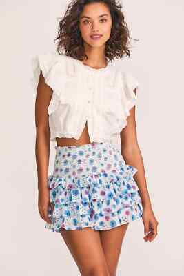 Love Shack Fancy Yorkie Mini Skirt S 6 Women's Casual Smocked Floral NEW 34076