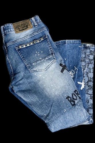 32 Grindhouse Denim Distressed Born Paint Splattered Skinny