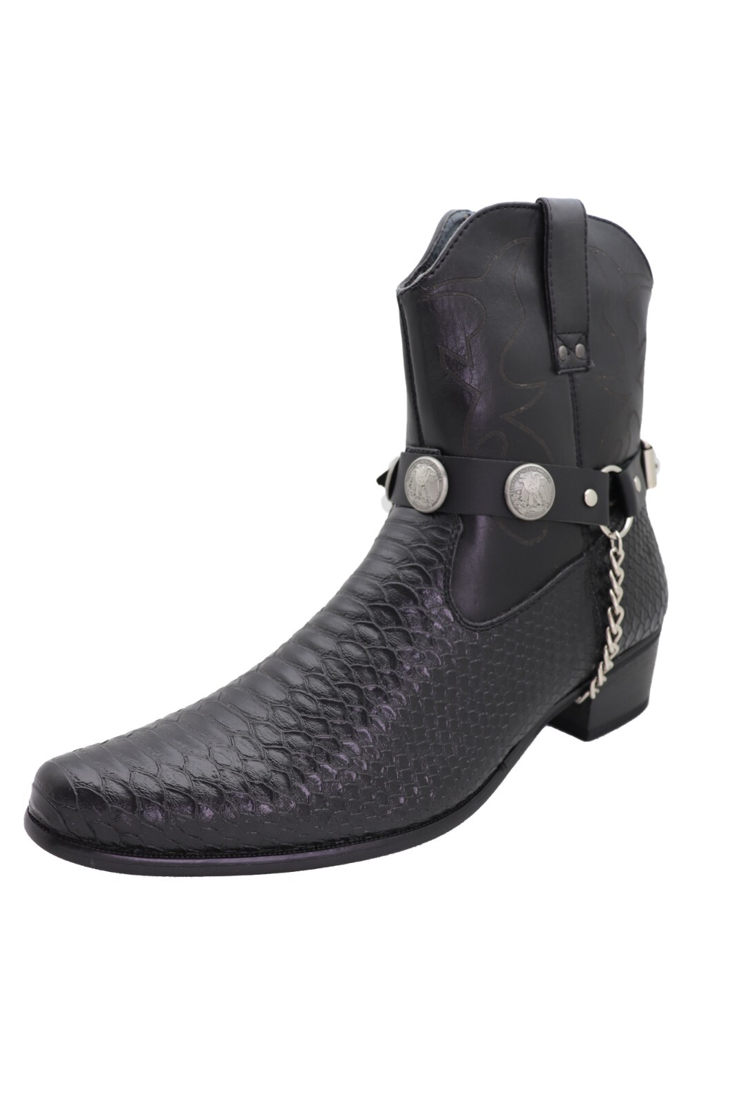 New Men Boot Pair Black 2 Strap Biker Bracelet American Eagle Charm Silver Chain