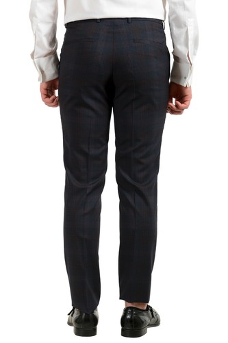 Pre-owned Hugo Boss Men's "arti/hesten182" Extra Slim Plaid 100% Wool Two Button Suit In Blue/red