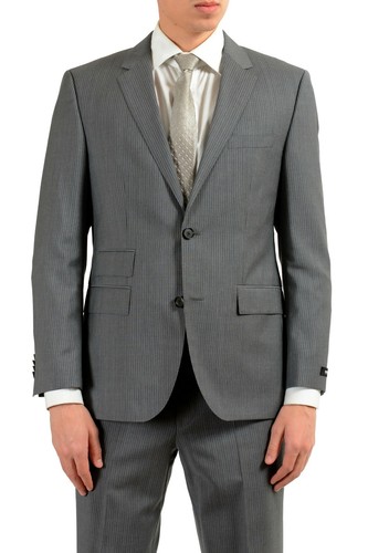 Pre-owned Hugo Boss "kings/central_1" Men's 100% Wool Striped Gray Two Button Suit