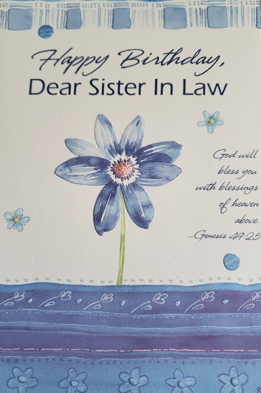 'Happy Birthday, Dear Sister In Law w Genesis 49:25' birthday greeting card