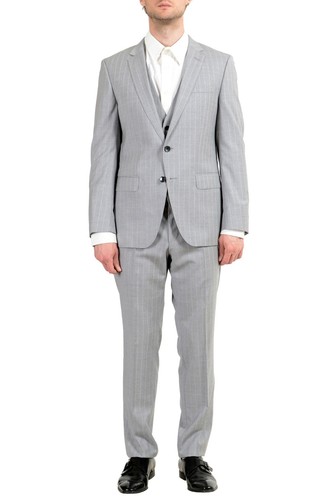 Pre-owned Hugo Boss "huge6/genius5we" Men's 100% Wool Slim Two Button Three Piece Suit In Gray