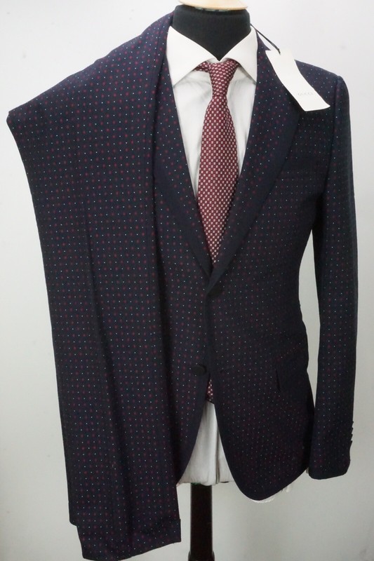 Gucci CURRENT Blue Red Geometric Wool Blend 2 Pc Suit Jacket