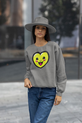 Emoticon Love Emoji Smiley Yellow Heart Long Sleeve Pullover Sweatshirt