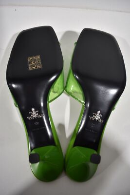Pre-owned Prada Plexiglas Green Pvc Patent Leather Backless Sandal Mule Heel Pump 40