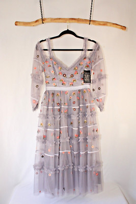 Needle & Thread NWT Whimsical Embroidered Celeste Lavender Dress US 2 UK 6