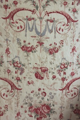 Floral Curtain Antique French LINEN hand block printed panel STUNNING Rococo
