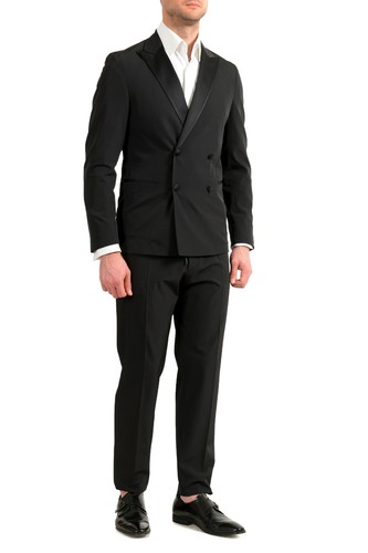 Pre-owned Hugo Boss Men's "nielsen/oliwer_1" Black Double Breasted Tuxedo Style Suit