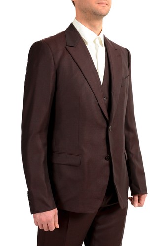 Pre-owned Dolce & Gabbana Men's Multi-color Silk Wool Plaid Three Piece Suit Us 44r It 54r In Purple/black