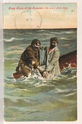 Snap Shots at the Seaside We Are A Little Upset Men Capsized Humor Postcard B6
